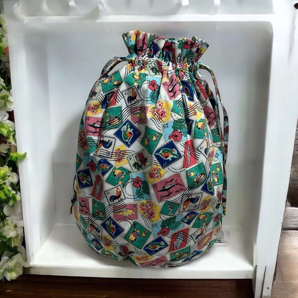 Retired Print Cuban Postage Stamp Vera Bradley Drawstring Fabric Tote - Picture 2 of 8